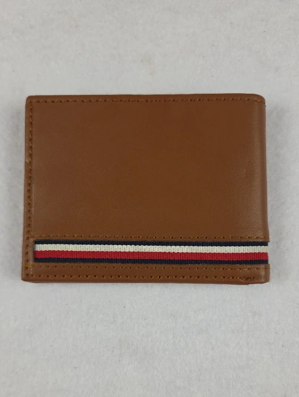 Tommy Hilfiger Tan Leather Wallet with Red, White & Navy Stripe